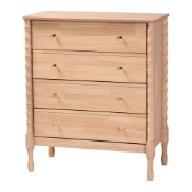 Baxton Studio Laurent Chest - 4-Drawer Bedroom Organizer with Bamboo-Style Turned Legs, Cottage Farmhouse Storage Cabinet for Clothing or Linens